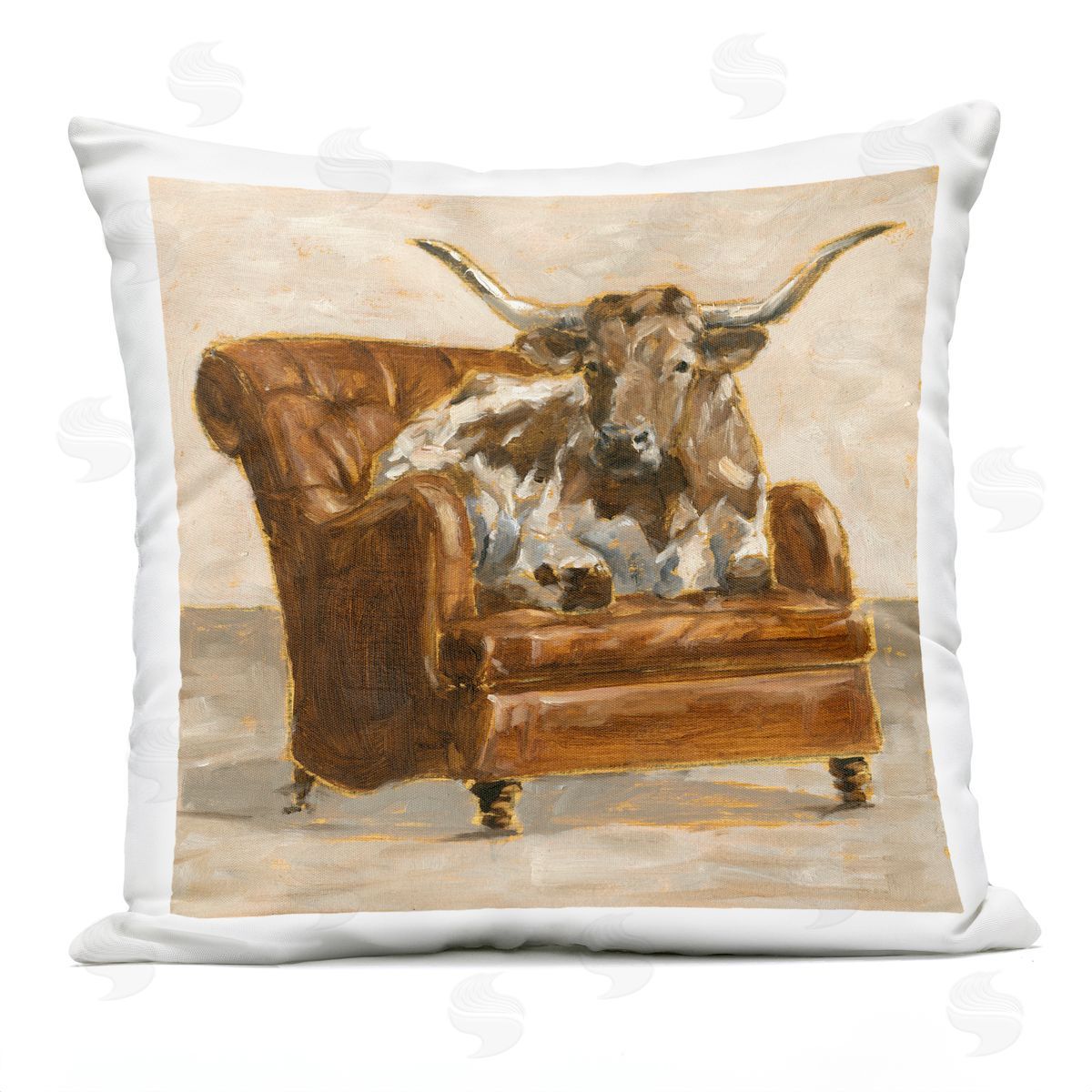 Abstract Bull Livingroom Chair Brown Orange Outdoor Printed Pillow, Home Decor by Ethan Harper