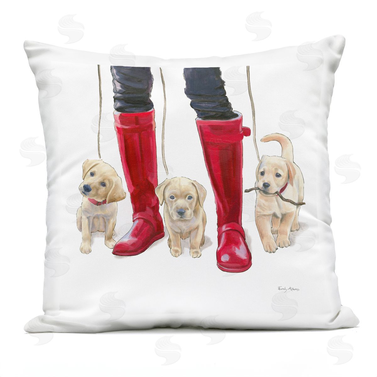 Labrador Puppies Rain Boots Fashion Dogs Outdoor Printed Pillow, Home Decor by Emily Adams