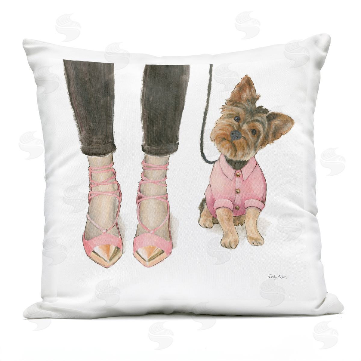 Glam Dog Walk Heels Fashion Pink Gold Design Outdoor Printed Pillow, Home Decor by Emily Adams