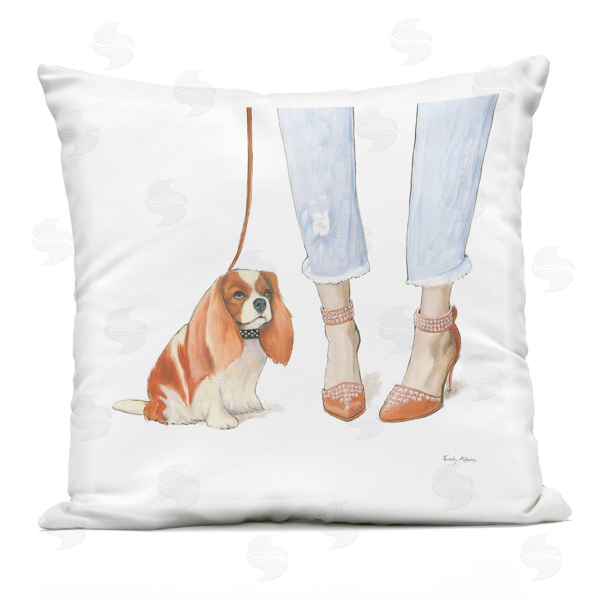 Dog Walk Glam Sparkle Heels Orange White Artwork Outdoor Printed Pillow, Home Decor by Emily Adams