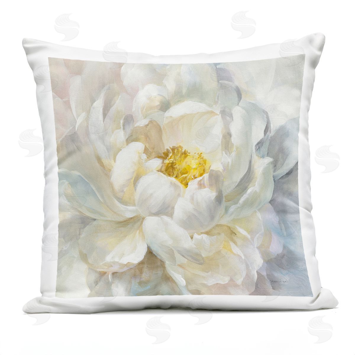 Delicate Flower Petals Soft White Yellow Painting Outdoor Printed Pillow, Home Decor by Danhui Nai