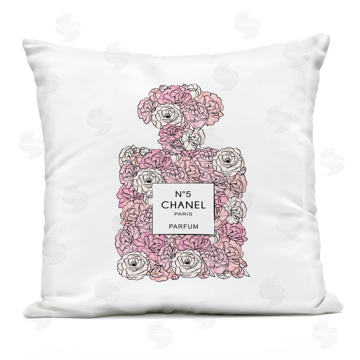 Pink Rose Floral Perfume Bottle Designer Fashion Outdoor Printed Pillow, Home Decor by Martina Pavlova