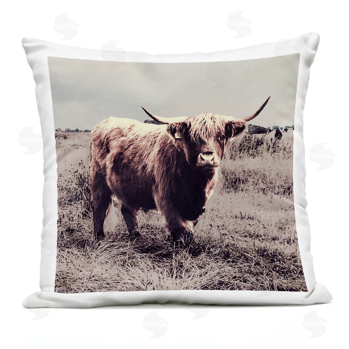Farm Cattle Rustic Vintage Styling Muted Tones Outdoor Printed Pillow, Home Decor by SD Graphics Studio