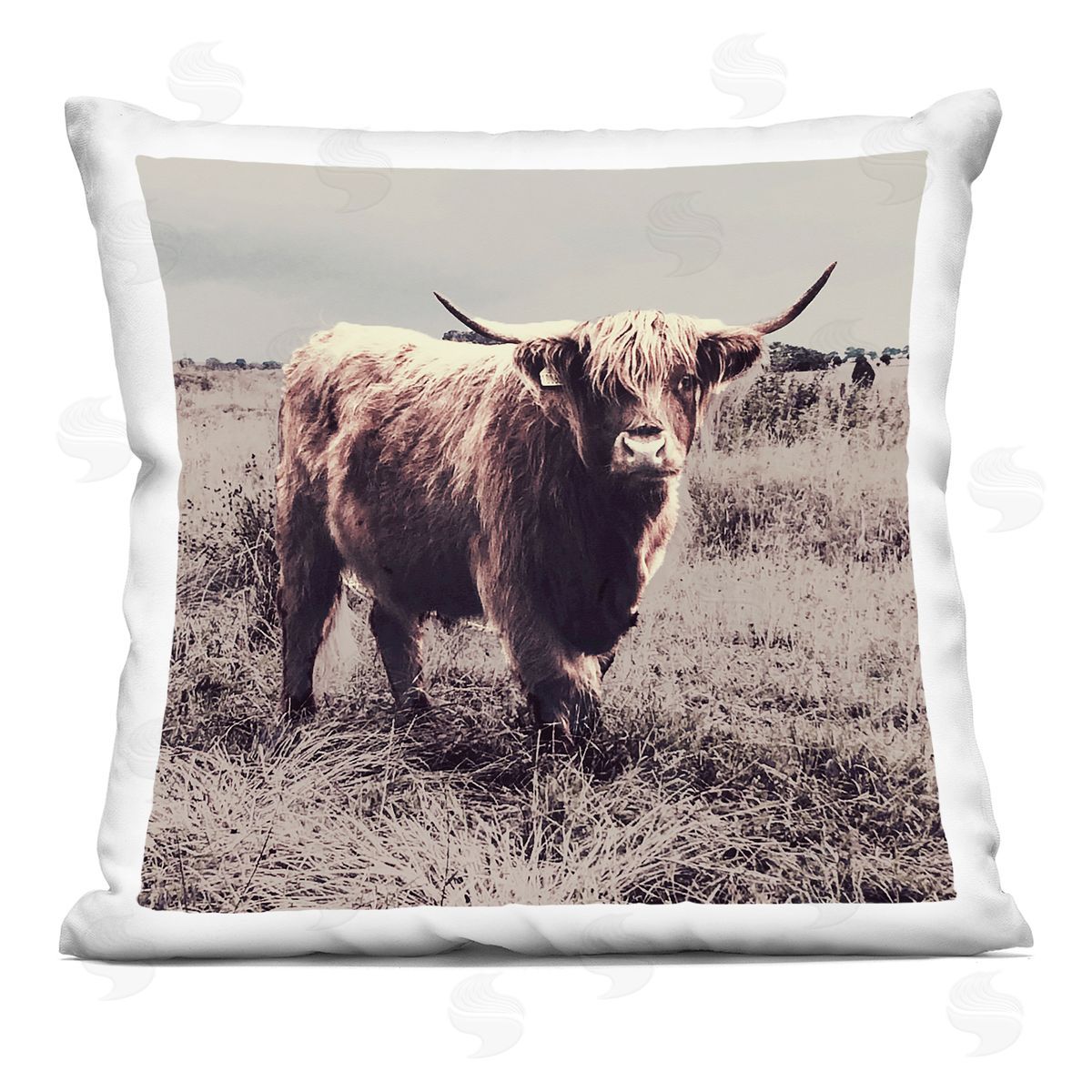 Farm Cattle Rustic Vintage Styling Muted Tones Decorative Printed Pillow, Home Decor by SD Graphics Studio