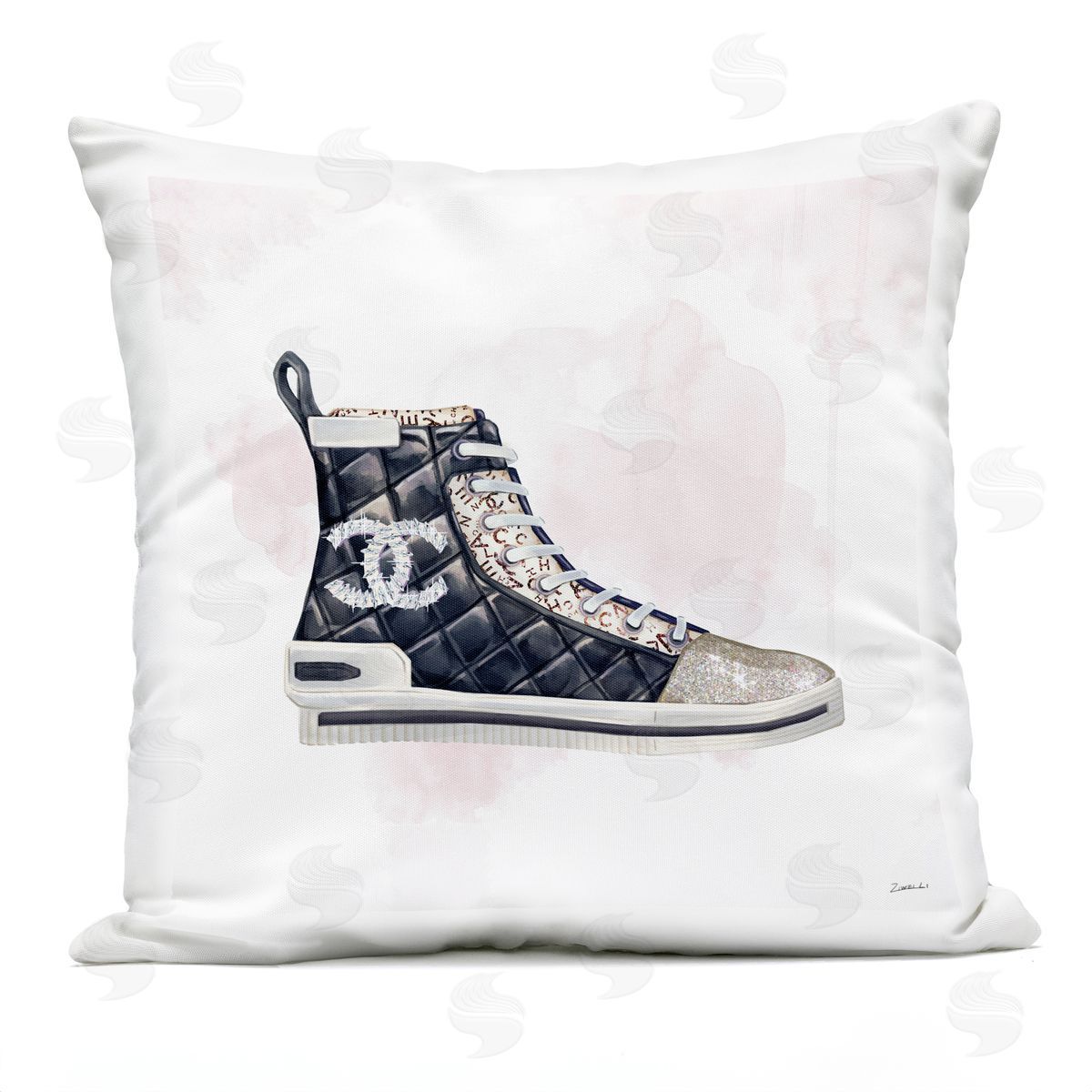 Glam Fashion Quilted Sneaker Designer Style Printed Pillow Outdoor Printed Pillow, Home Decor by Ziwei Li