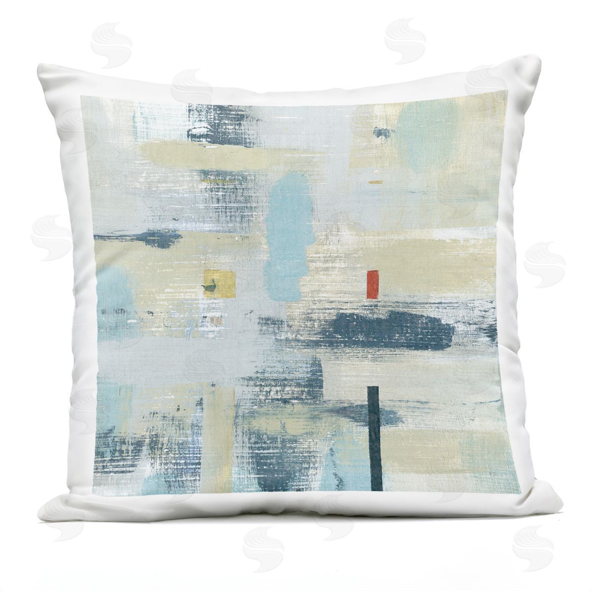 Abstract Paint Stroke Collage Blue Beige Woven Pattern Outdoor Printed Pillow, Home Decor by Susan Jill