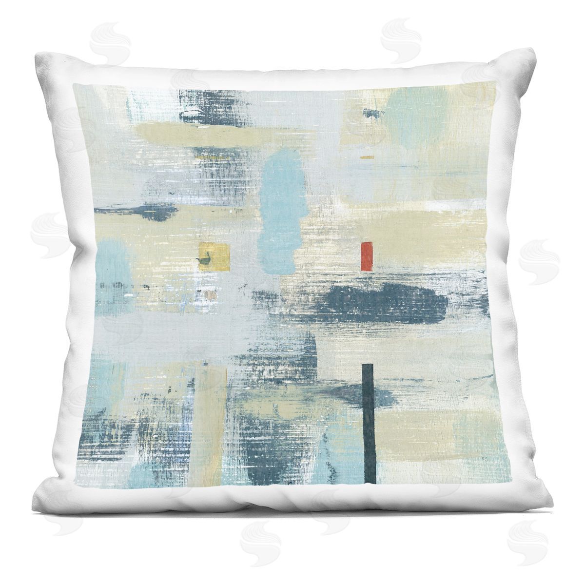 Abstract Paint Stroke Collage Blue Beige Woven Pattern Decorative Printed Pillow, Home Decor by Susan Jill