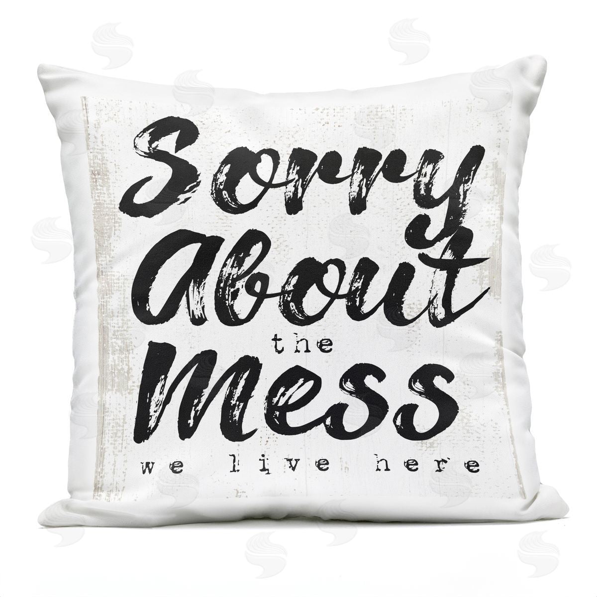 Sorry About Mess We Live Here Phrase Rustic Printed Pillow Outdoor Printed Pillow, Home Decor by Stupell Studio