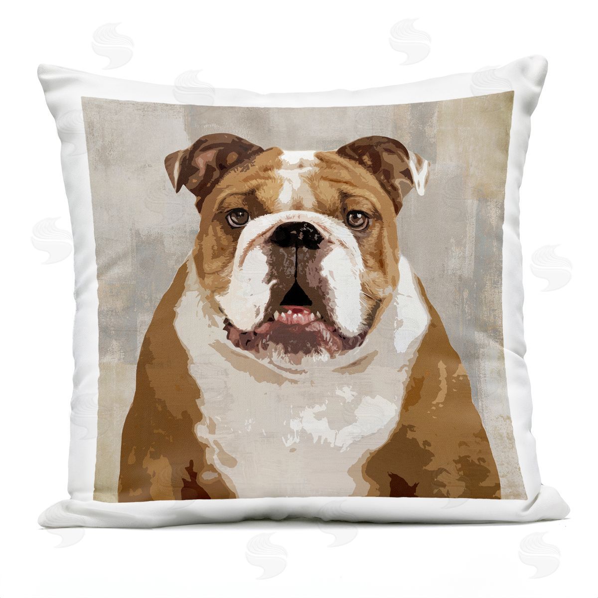 Pet Bulldog Portrait Abstract Beige Pattern Outdoor Printed Pillow, Home Decor by Keri Rodgers