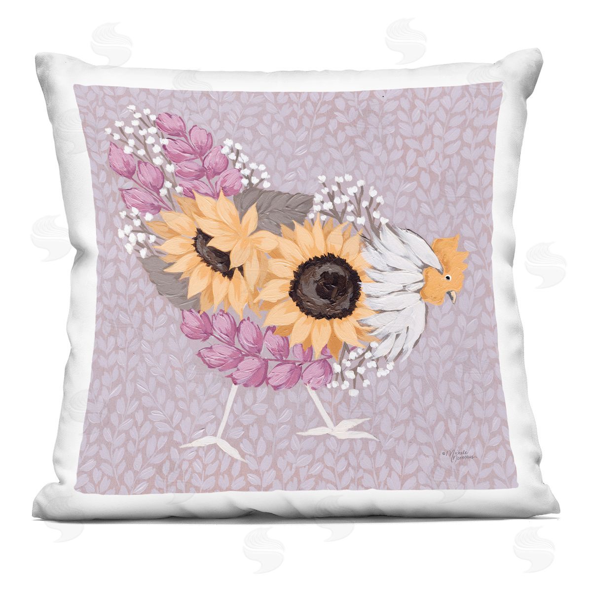 Abstract Hen Portrait Sunflower Body Botanical Pattern Decorative Printed Pillow, Home Decor by Michele Norman