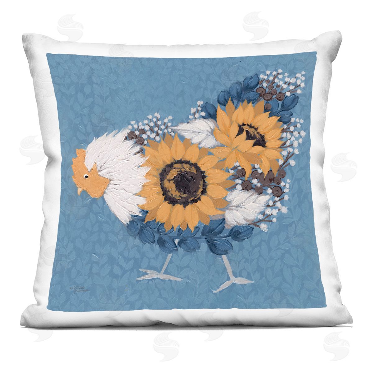 Abstract Chicken Portrait Sunflower Body Botanical Pattern Decorative Printed Pillow, Home Decor by Michele Norman