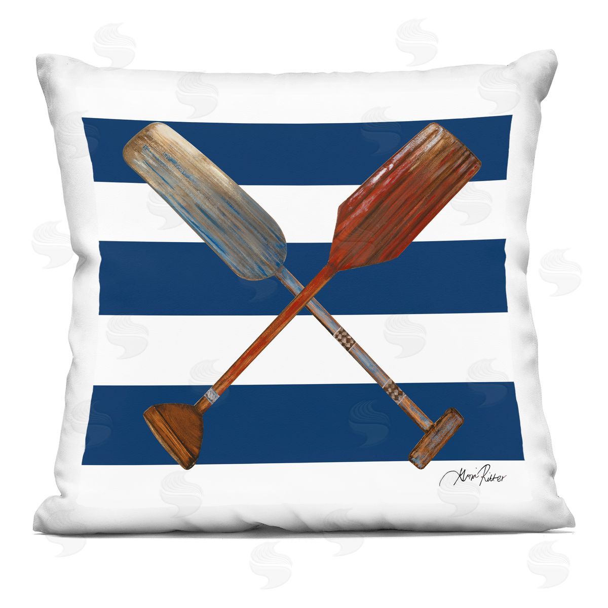 Nautical Oars Blue Stripes Decorative Printed Pillow, Home Decor by Gina Ritter