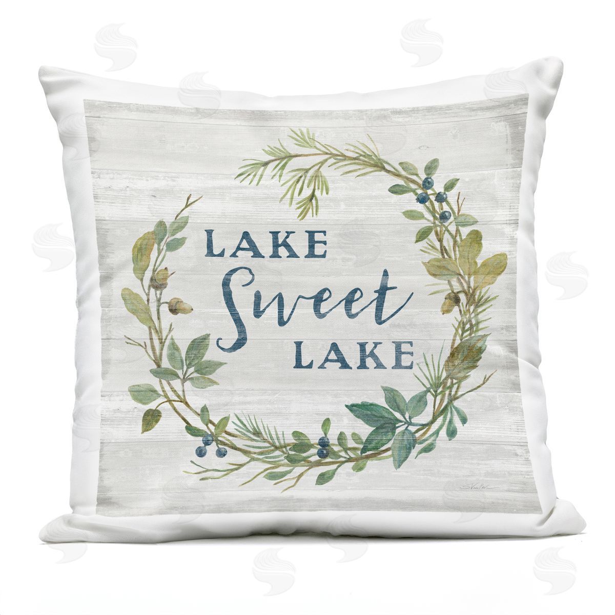 Sweet Lake Quote Rustic Floral Botanical Frame Outdoor Printed Pillow, Home Decor by Silvia Vassileva