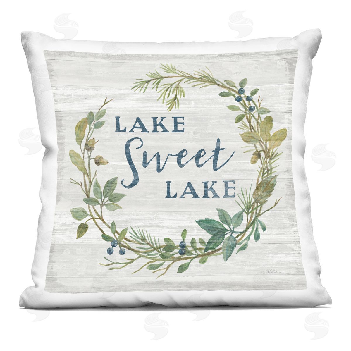 Sweet Lake Quote Rustic Floral Botanical Frame Decorative Printed Pillow, Home Decor by Silvia Vassileva
