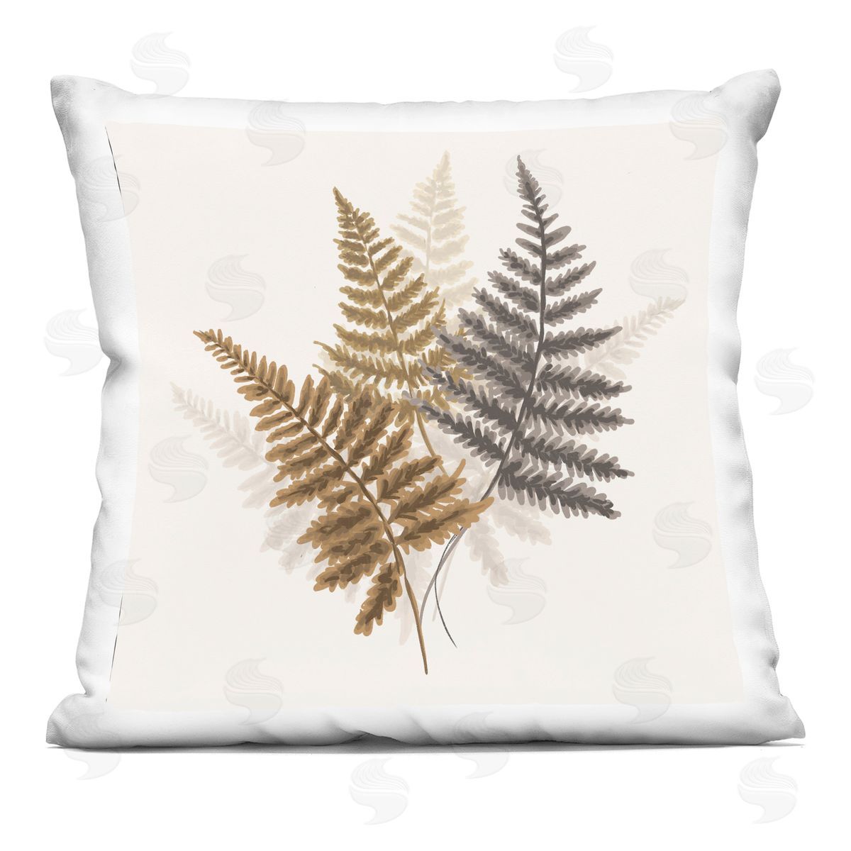 Soft Forest Fern Plants Arranged over Beige Decorative Printed Pillow, Home Decor by House of Rose
