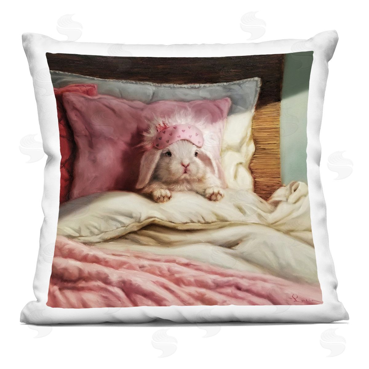 Bunny Rabbit Resting in Bed Modern Portrait Decorative Printed Pillow, Home Decor by Lucia Heffernan