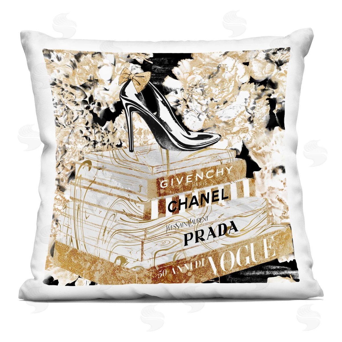 Glam Fashion Heal Book Stack Floral Pattern Printed Pillow Decorative Printed Pillow, Home Decor by Ziwei Li
