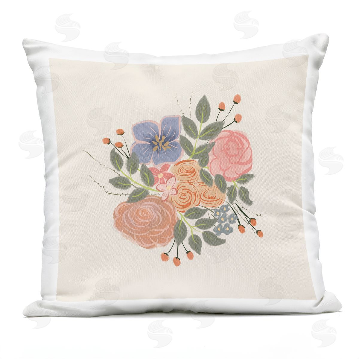 Delicate Blooming Flower Buds Casual Bouquet Outdoor Printed Pillow, Home Decor by Birgit Maria Kiennast