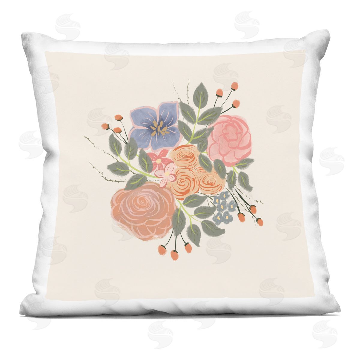 Delicate Blooming Flower Buds Casual Bouquet Decorative Printed Pillow, Home Decor by Birgit Maria Kiennast