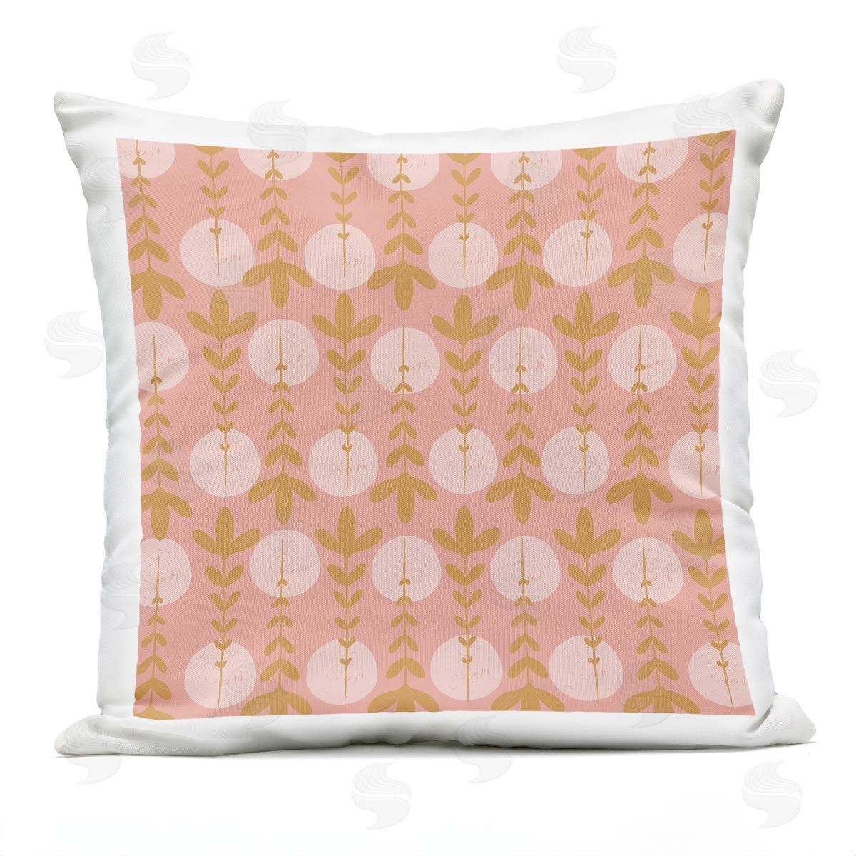 Botanical Leaf Pattern Pink Circle Shapes Outdoor Printed Pillow, Home Decor by Birgit Maria Kiennast
