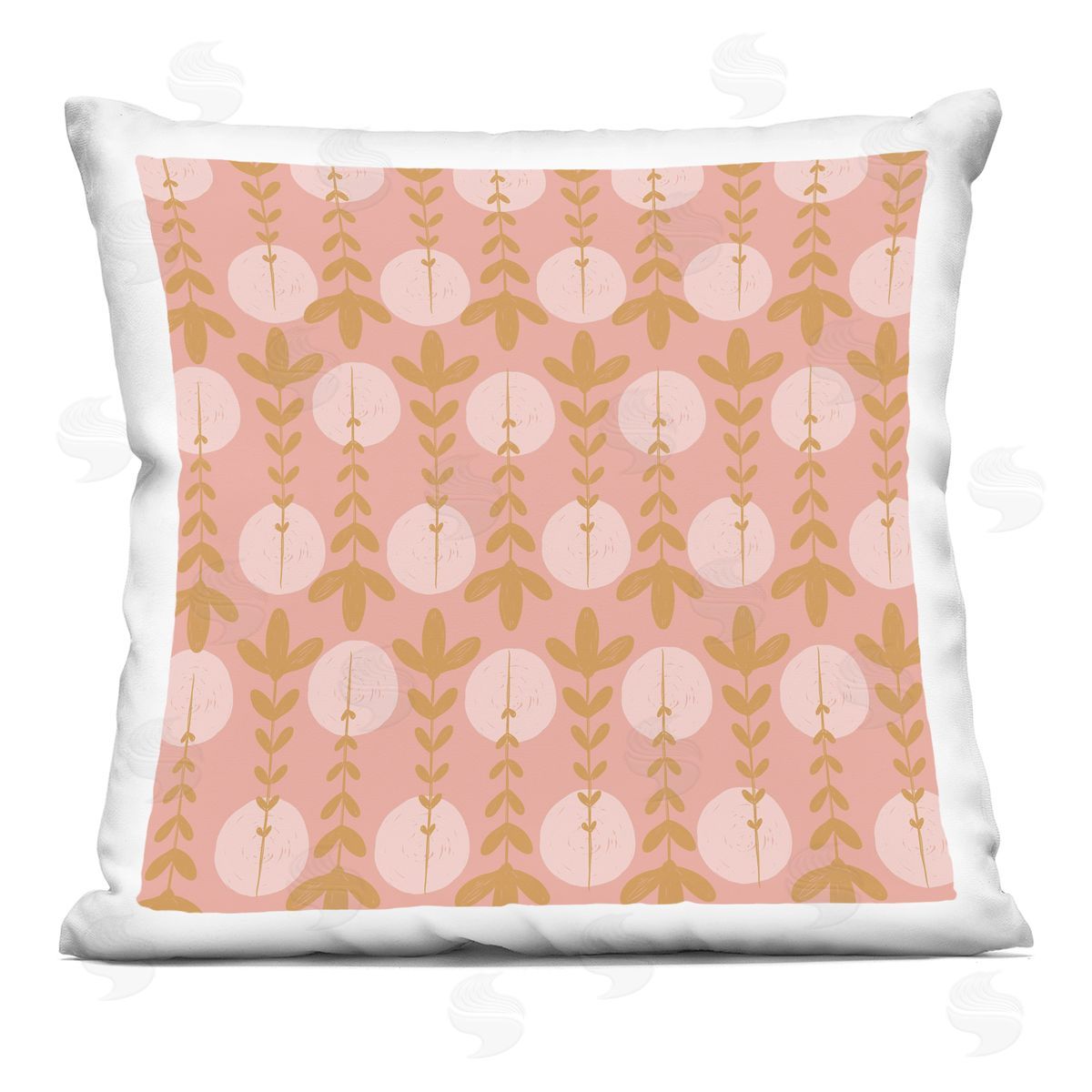 Botanical Leaf Pattern Pink Circle Shapes Decorative Printed Pillow, Home Decor by Birgit Maria Kiennast