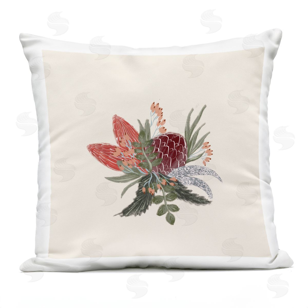 Casual Cottage Botanical Blooms Flower Buds Outdoor Printed Pillow, Home Decor by Birgit Maria Kiennast