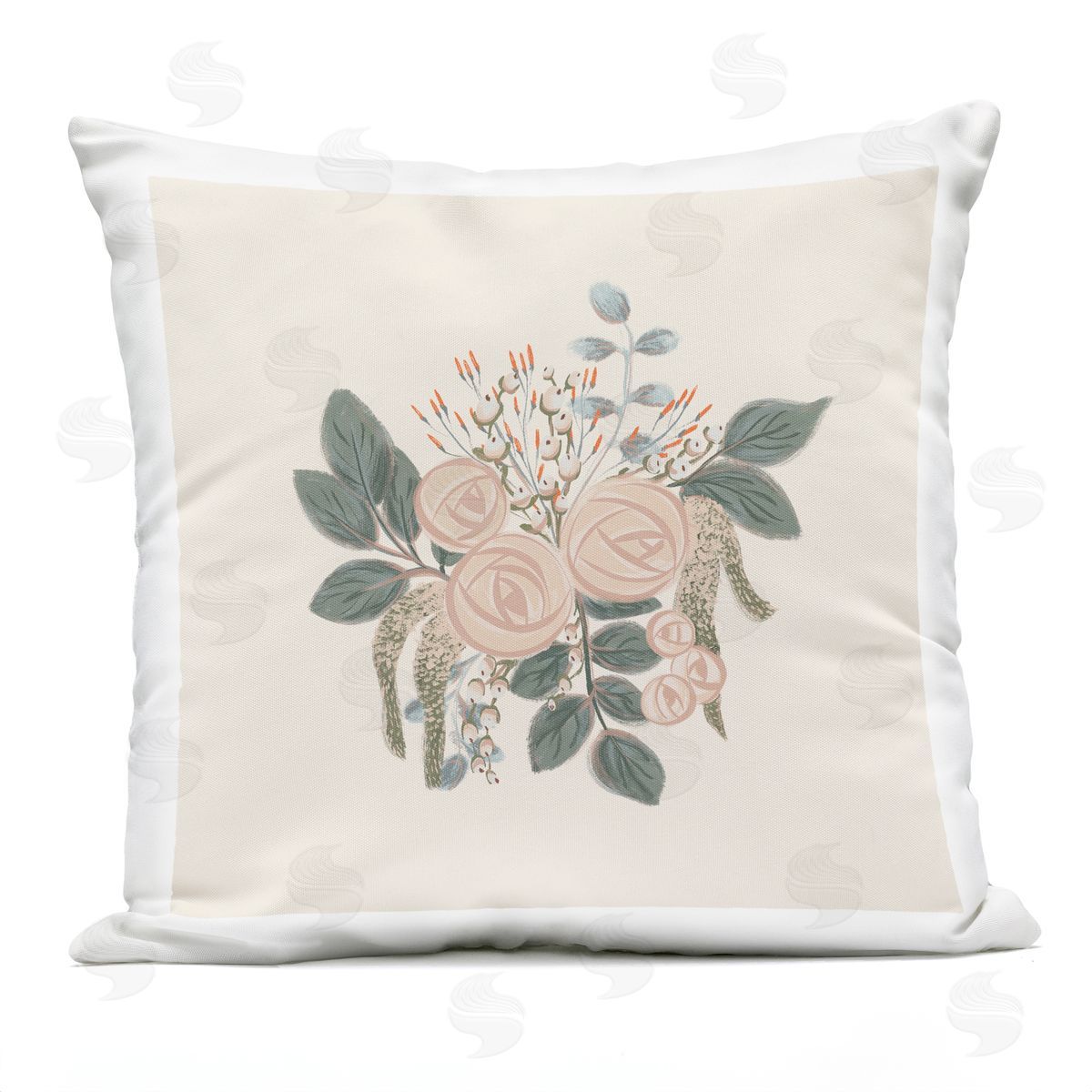 Dainty Rose Buds Blooming Botanical Flowers Outdoor Printed Pillow, Home Decor by Birgit Maria Kiennast