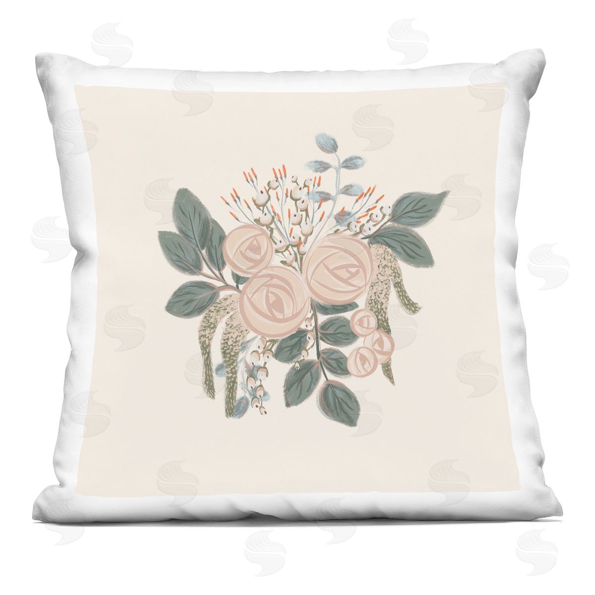 Dainty Rose Buds Blooming Botanical Flowers Decorative Printed Pillow, Home Decor by Birgit Maria Kiennast