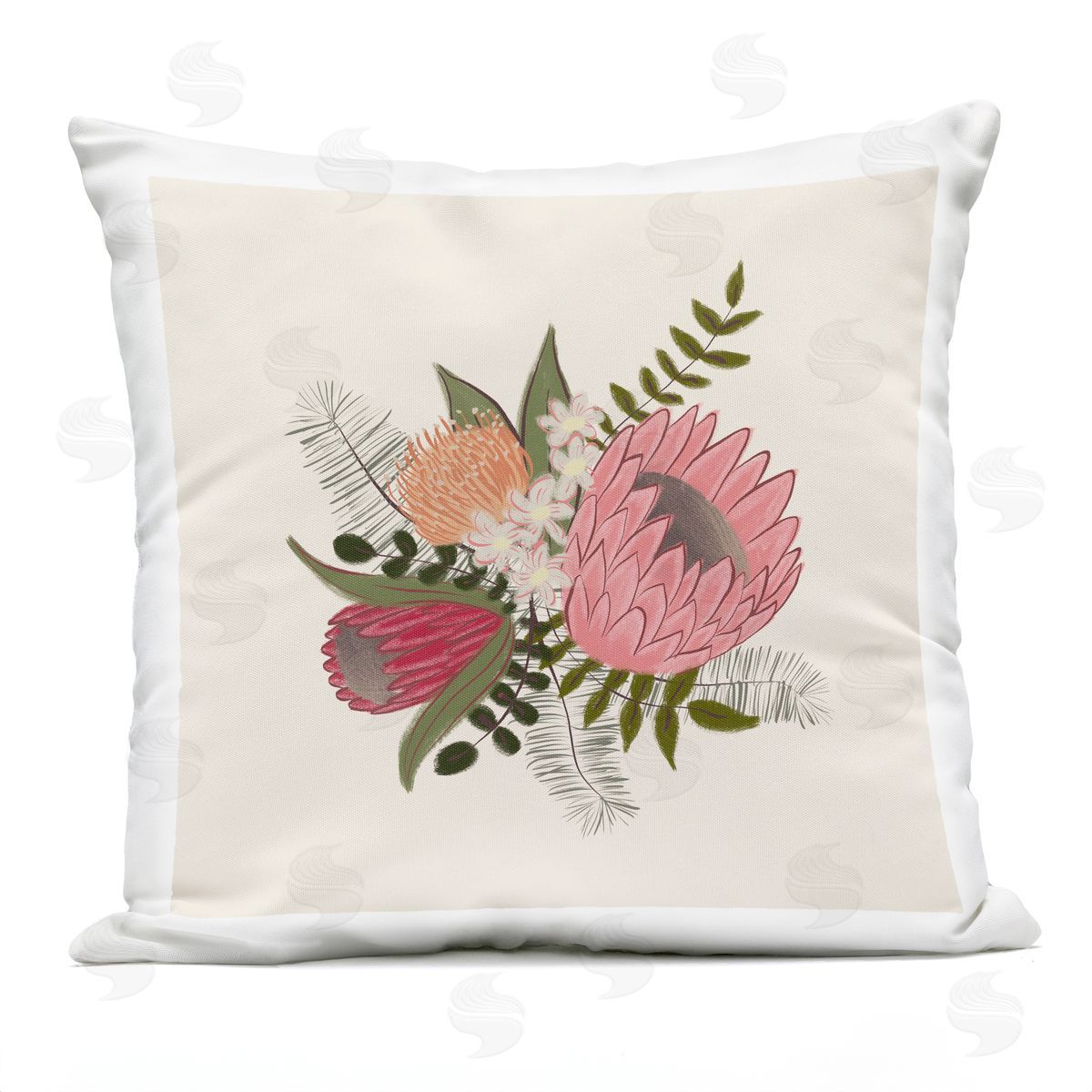 Casual Mixed Dahlia Flower Leaves Arrangement Outdoor Printed Pillow, Home Decor by Birgit Maria Kiennast