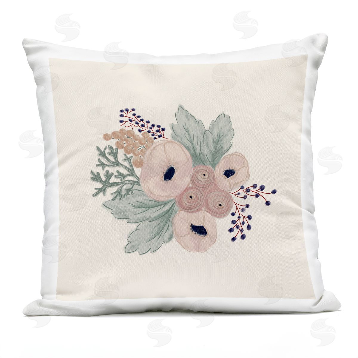 Varied Flower Blossoms Delicate Mixed Blooms Outdoor Printed Pillow, Home Decor by Birgit Maria Kiennast