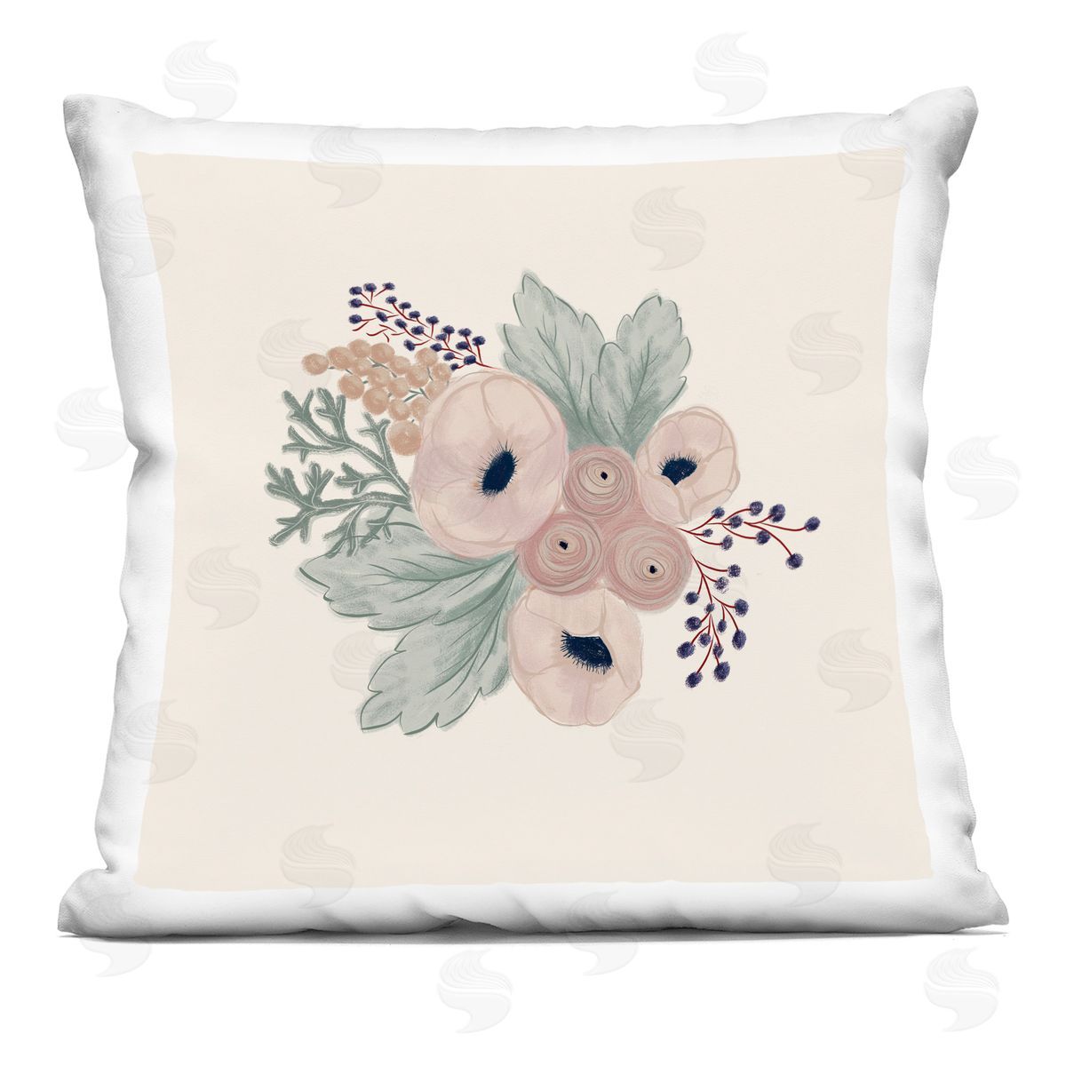Varied Flower Blossoms Delicate Mixed Blooms Decorative Printed Pillow, Home Decor by Birgit Maria Kiennast