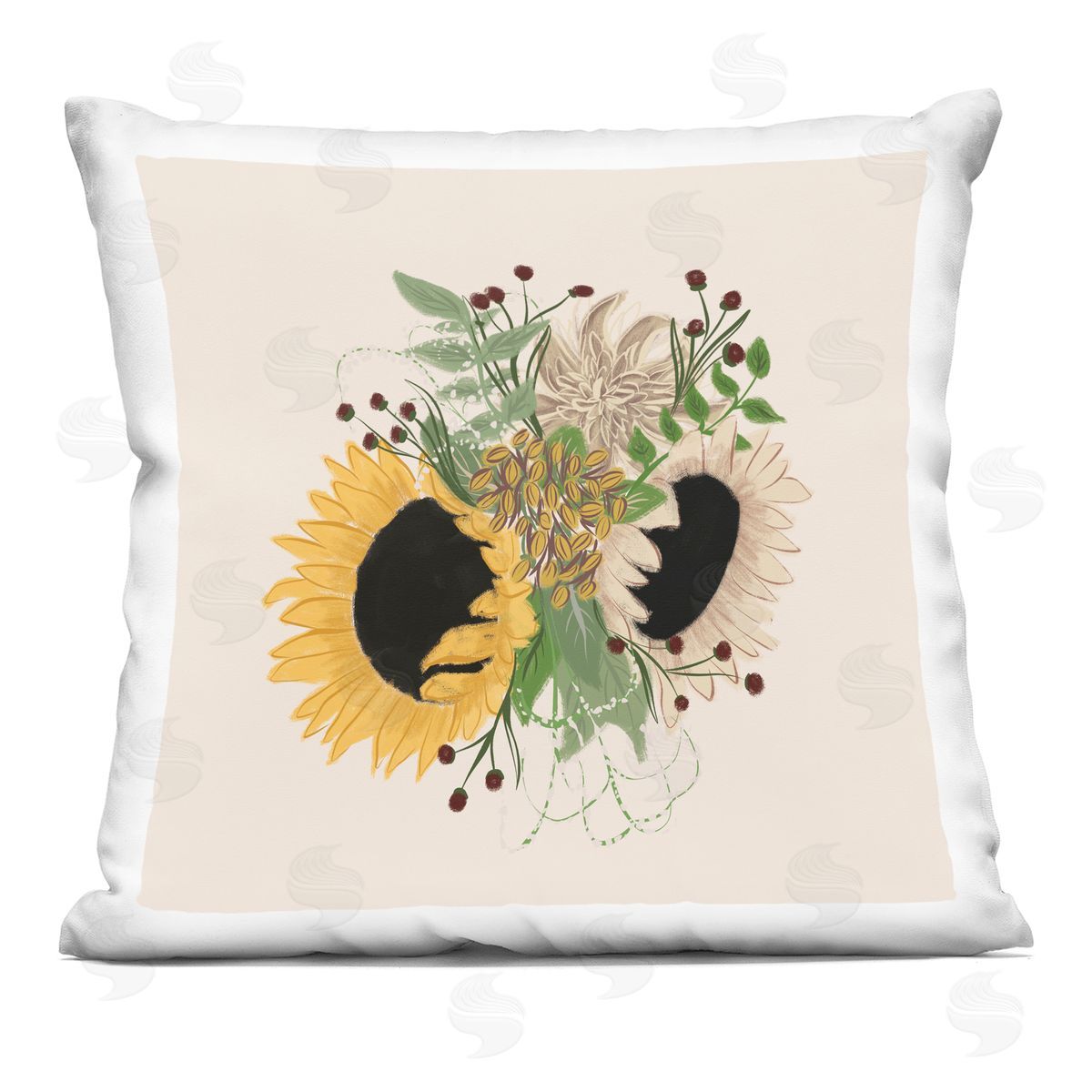 Wild Sunflower Bouquet Varied Botanicals Decorative Printed Pillow, Home Decor by Birgit Maria Kiennast