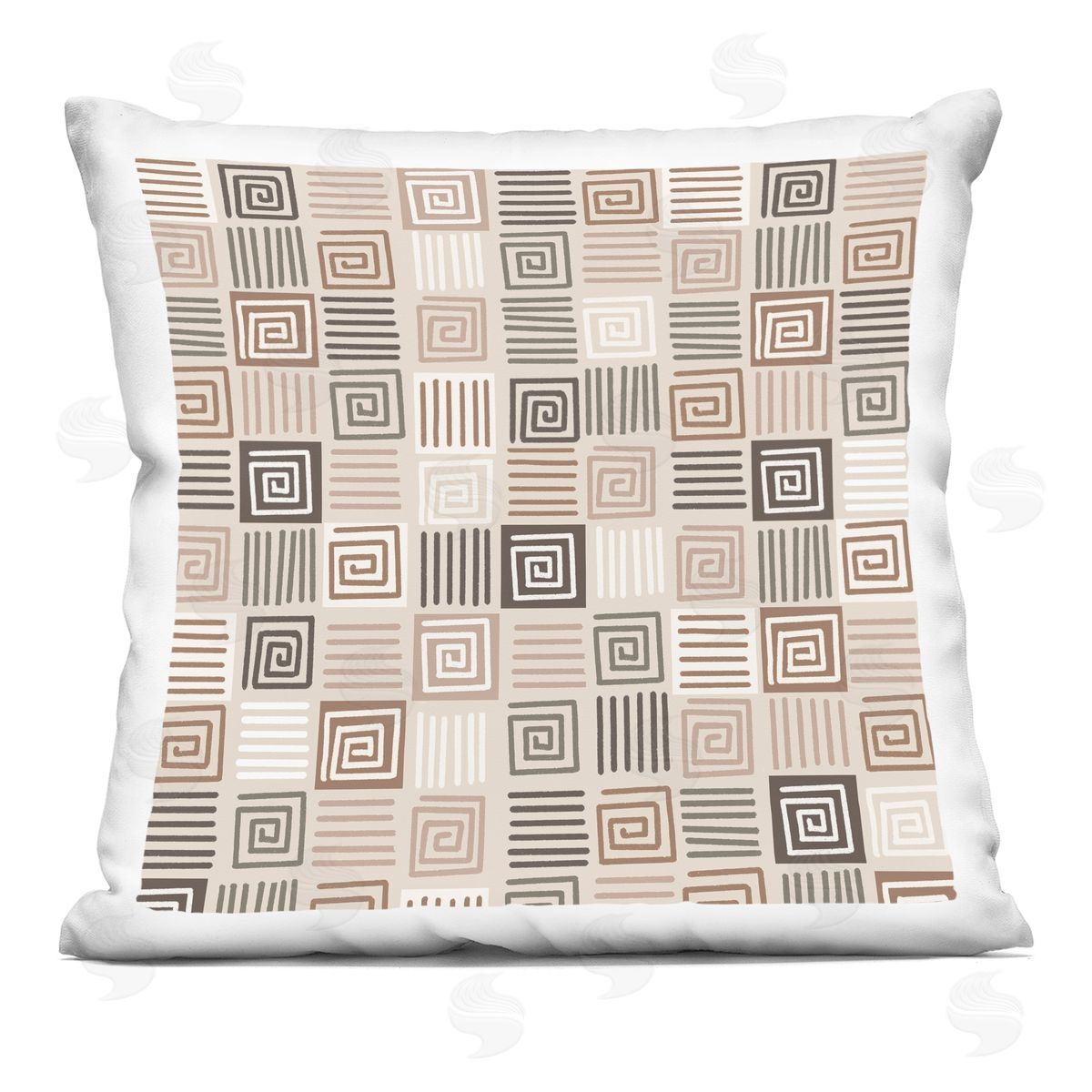 Modern Boho Square Spiral Pattern Decorative Printed Pillow, Home Decor by House of Rose