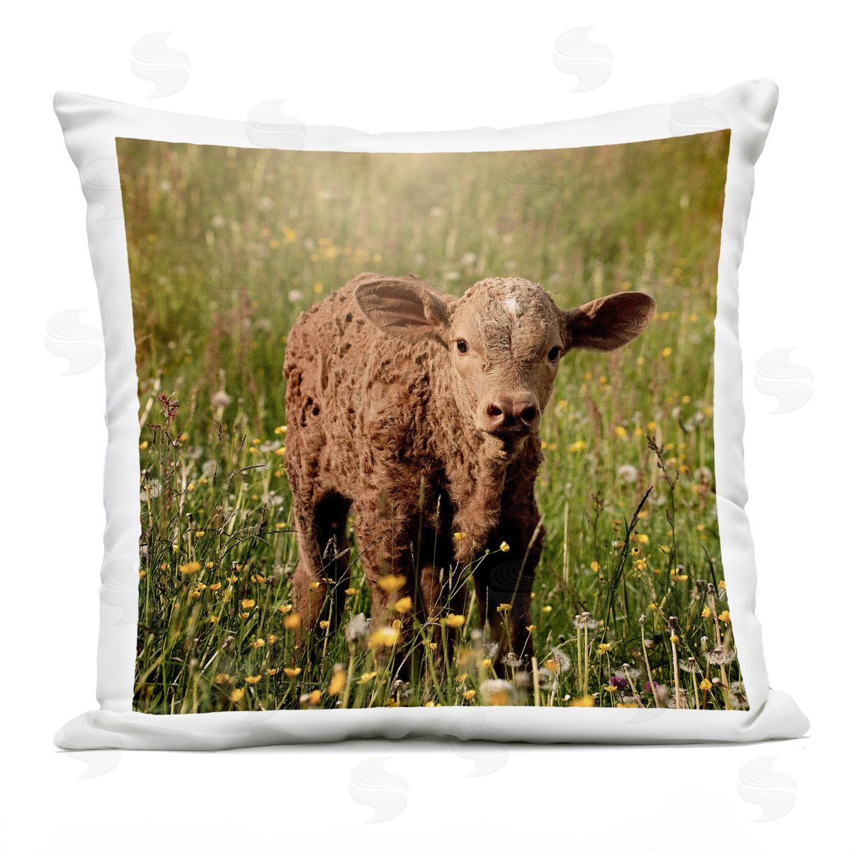 Baby Calf Cow Farm Flower Meadow Outdoor Printed Pillow, Home Decor by Stupell Studio