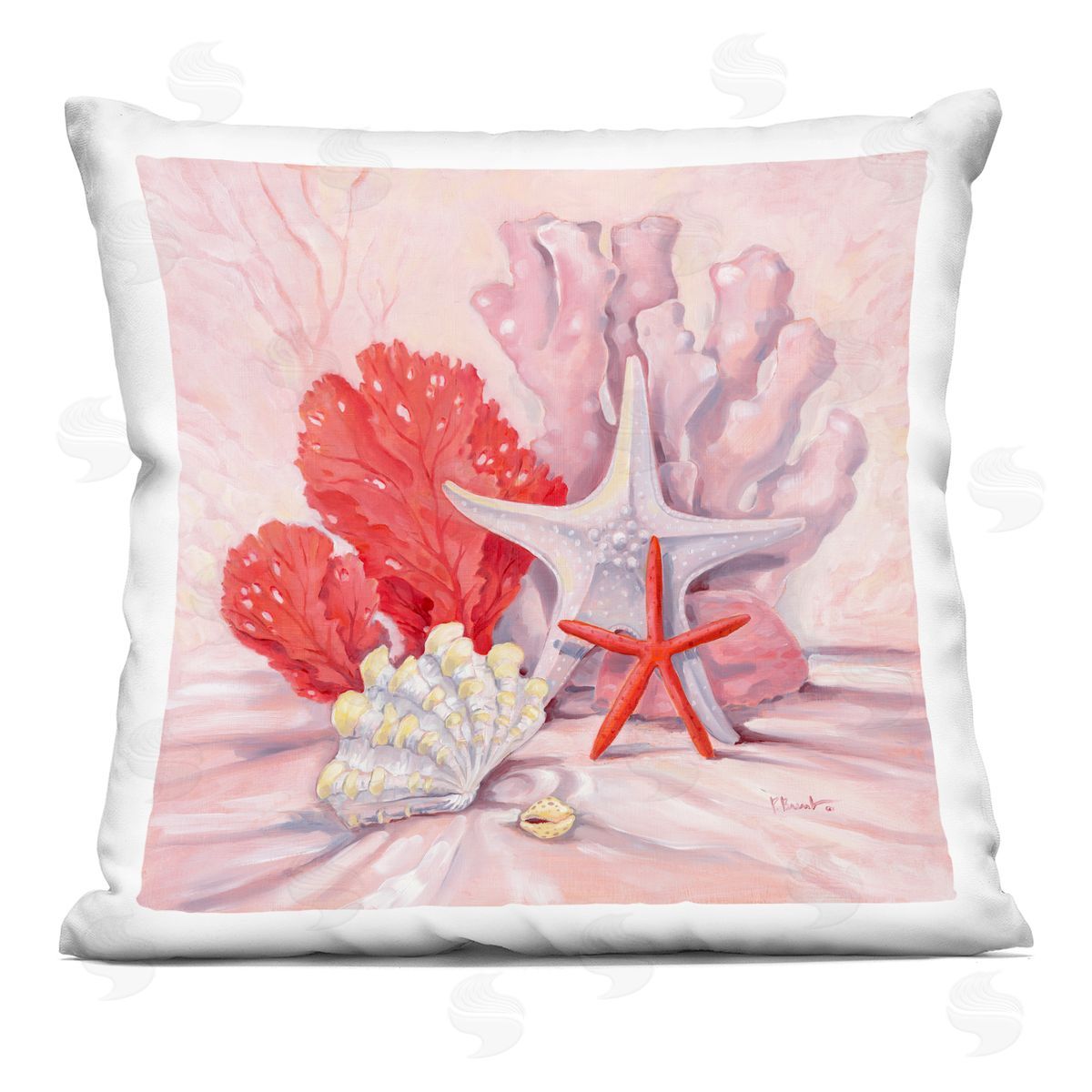 Pink Red Starfish Mixed Sea Life Decorative Printed Pillow, Home Decor by Paul Brent