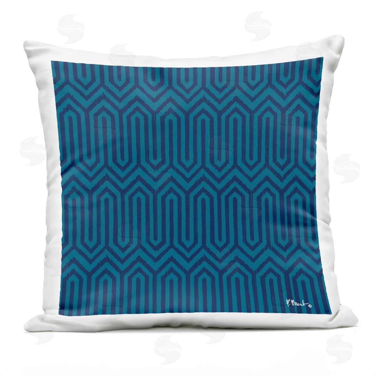 Intertwining Zigzag Blue Geometric Pattern Outdoor Printed Pillow, Home Decor by Paul Brent