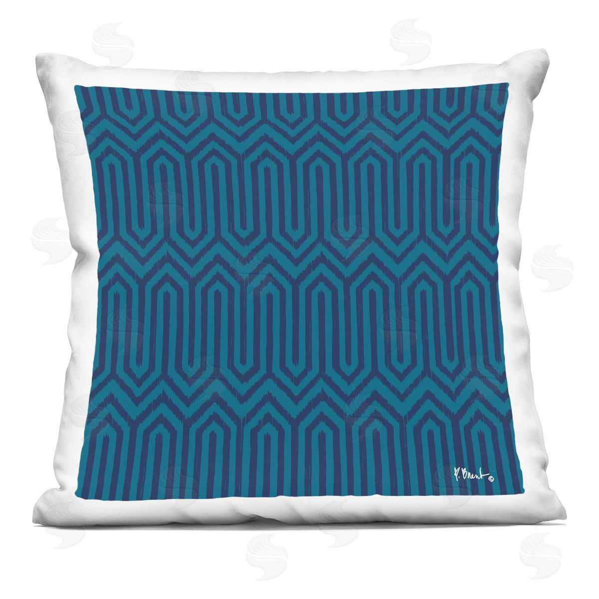 Intertwining Zigzag Blue Geometric Pattern Decorative Printed Pillow, Home Decor by Paul Brent