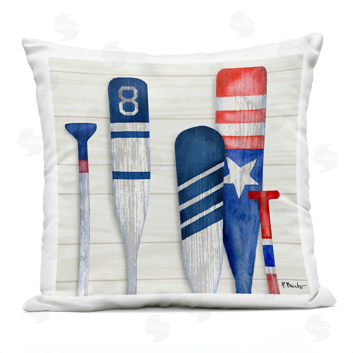 Patriotic Lake Cabin Boating Oars Outdoor Printed Pillow, Home Decor by Paul Brent