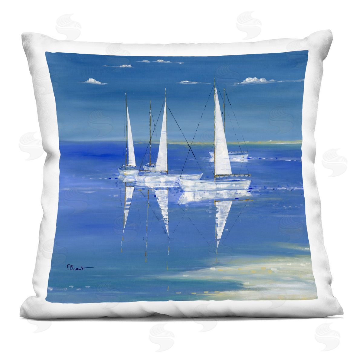 Floating Sailboats Blue Ocean View Decorative Printed Pillow, Home Decor by Paul Brent
