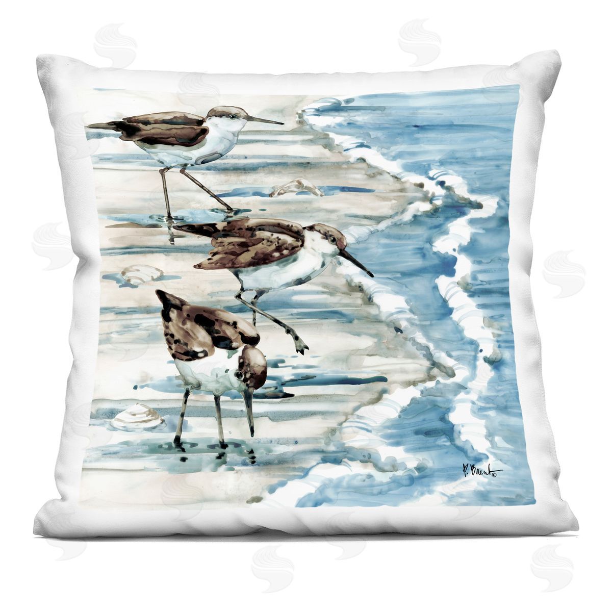 Three Sandpipers Ocean Shoreline Coast Decorative Printed Pillow, Home Decor by Paul Brent