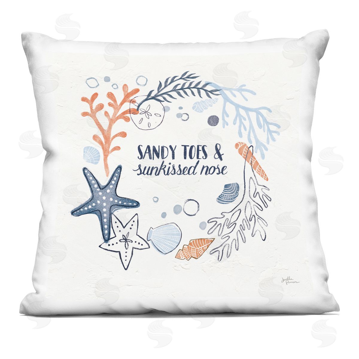 Beach Lover Phrase Starfish Coral Border Decorative Printed Pillow, Home Decor by Janelle Penner
