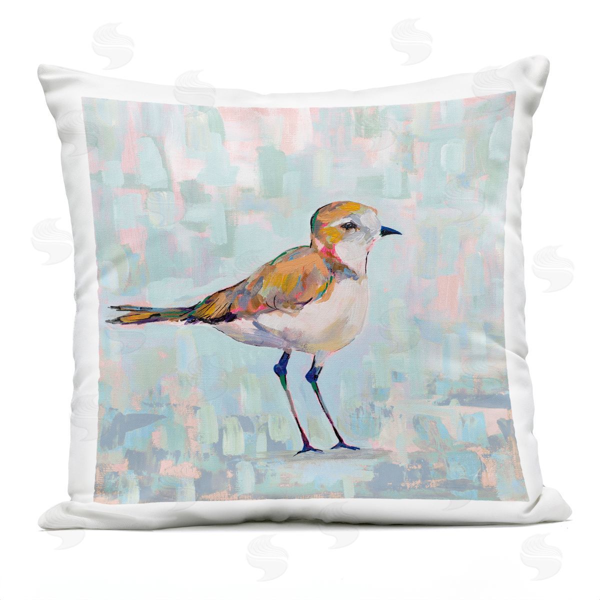 Small Brown Bird Pastel Blocked Background Outdoor Printed Pillow, Home Decor by Jeanette Vertentes