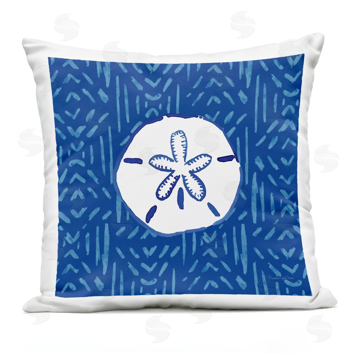 White Sand Dollar Asymmetrical Line Shape Pattern Outdoor Printed Pillow, Home Decor by Mercedes Lopez Charro