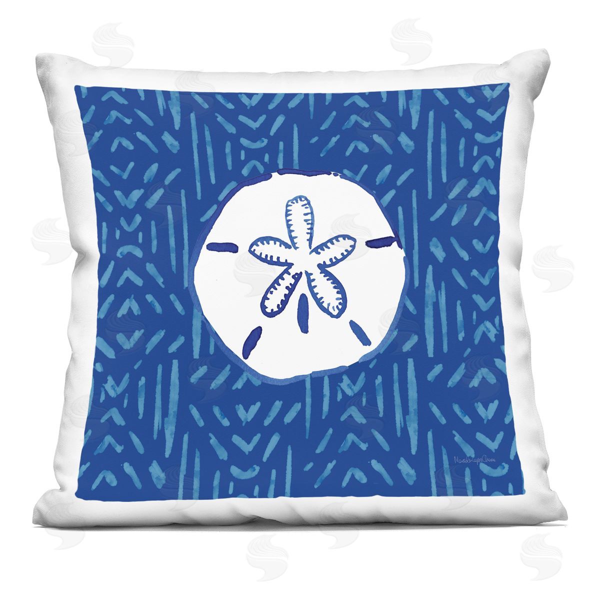 White Sand Dollar Asymmetrical Line Shape Pattern Decorative Printed Pillow, Home Decor by Mercedes Lopez Charro