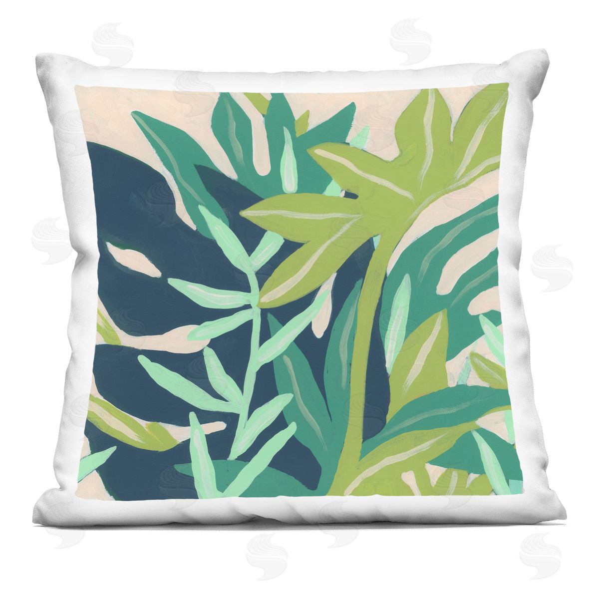 Layered Abstract Leaves Varied Green Shapes Decorative Printed Pillow, Home Decor by June Erica Vess