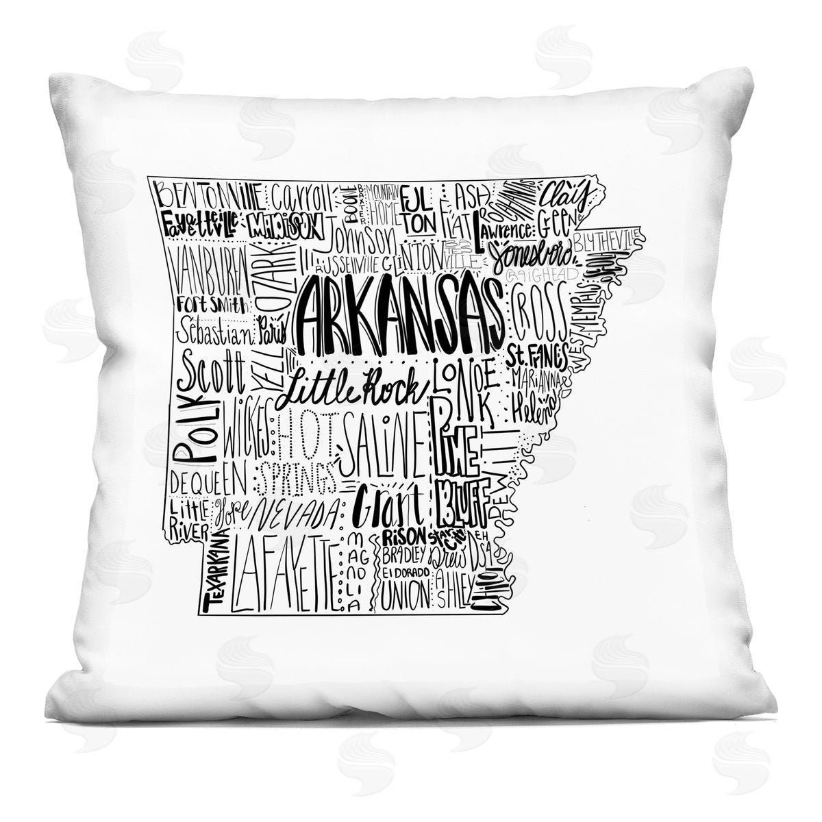 Arkansas State Varied Cities Typography Shape Decorative Printed Pillow, Home Decor by The Saturday Evening Post