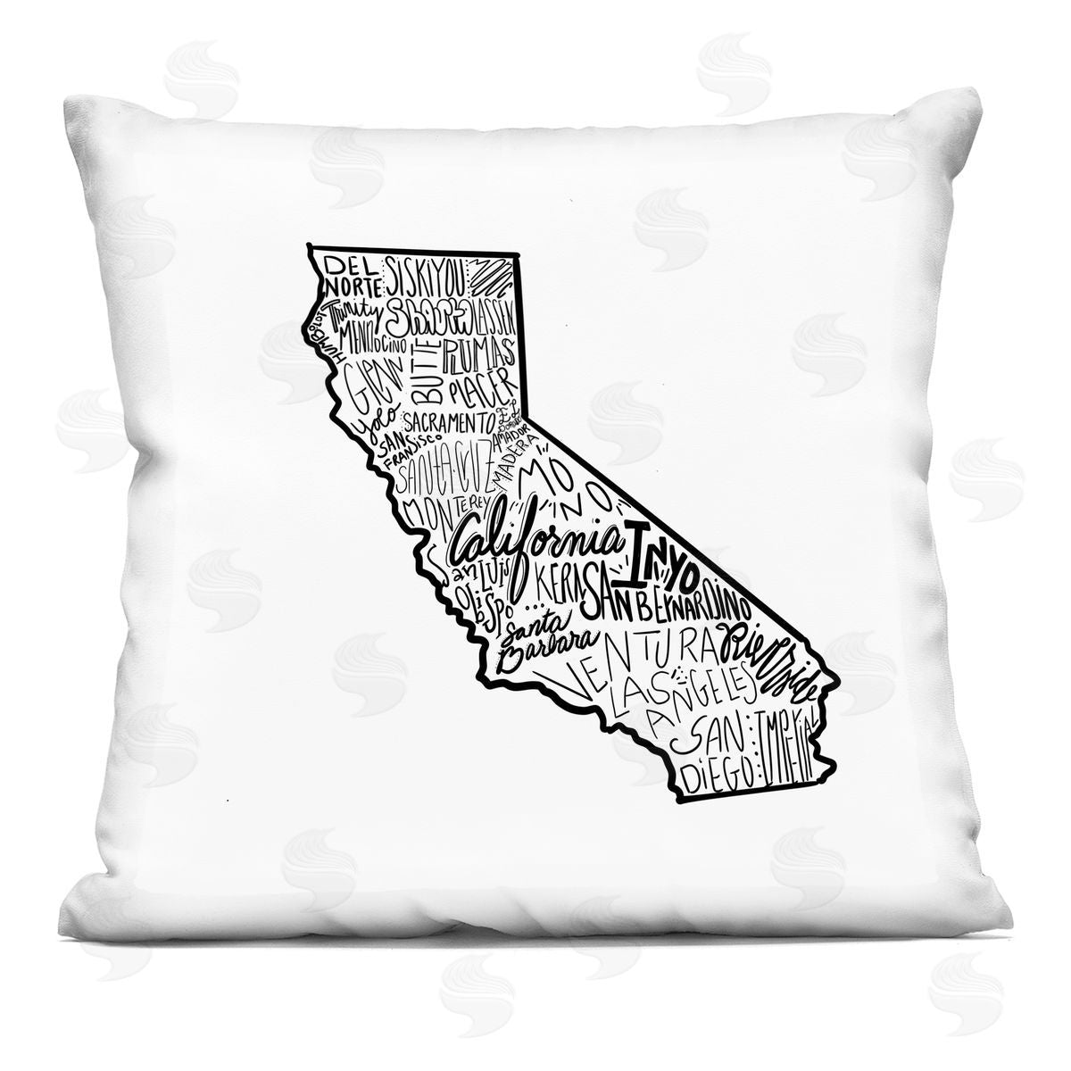 California State Shape Various Cities Typography Decorative Printed Pillow, Home Decor by The Saturday Evening Post