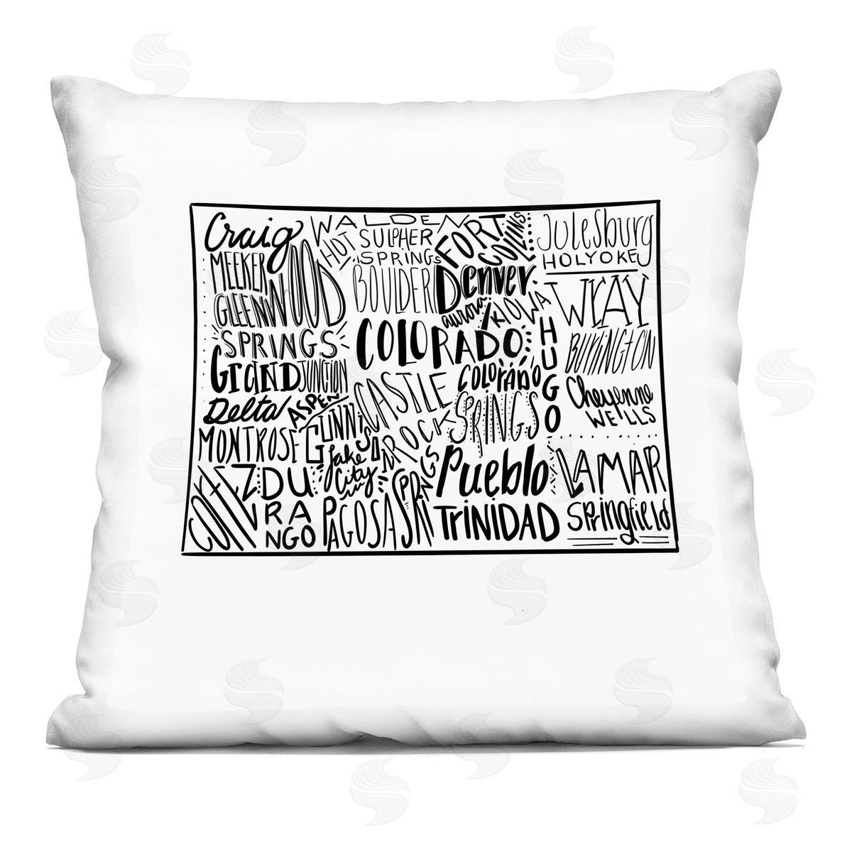 Colorado State Shape Cities Typography Map Decorative Printed Pillow, Home Decor by The Saturday Evening Post