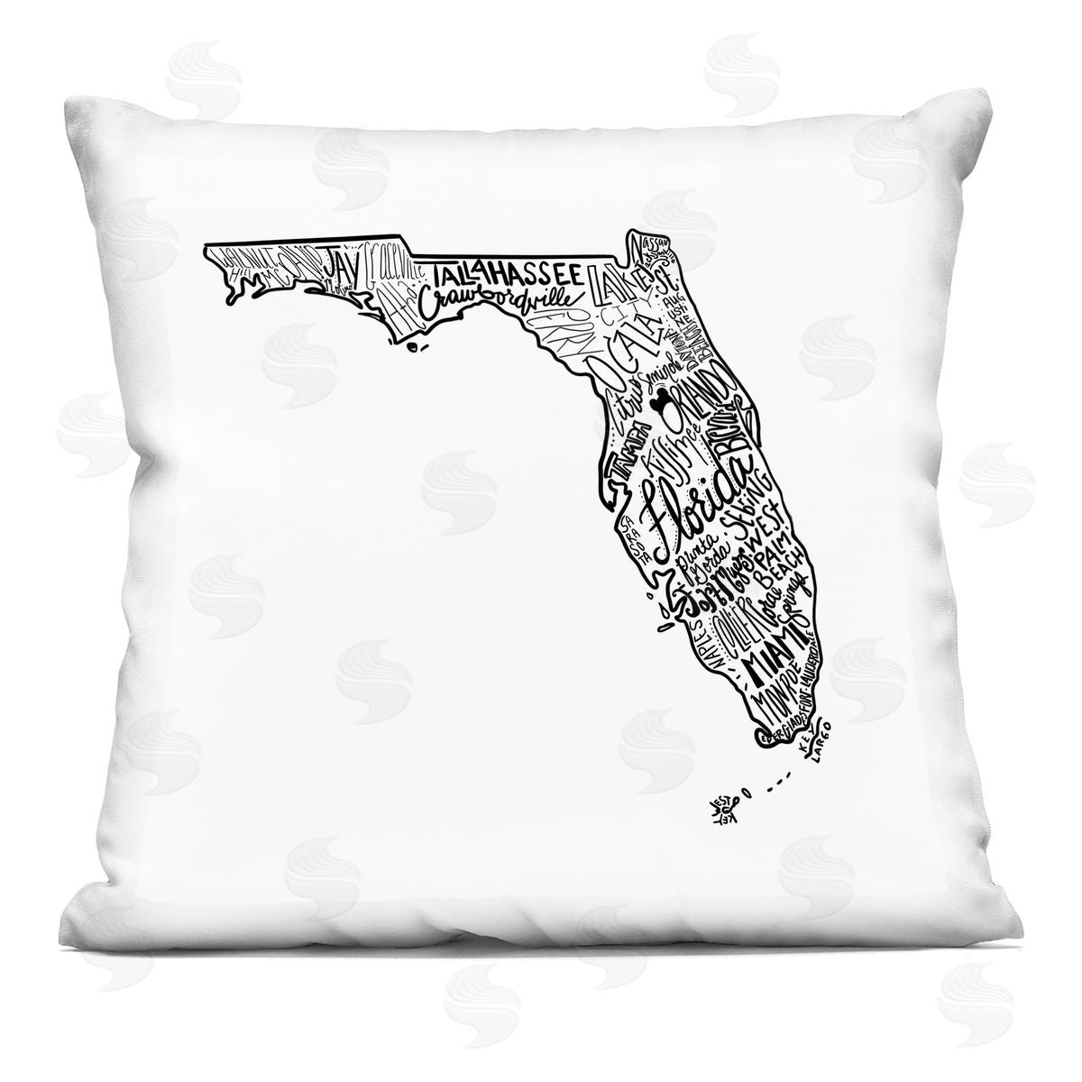 Florida State Shape Various Cities Typography Decorative Printed Pillow, Home Decor by The Saturday Evening Post