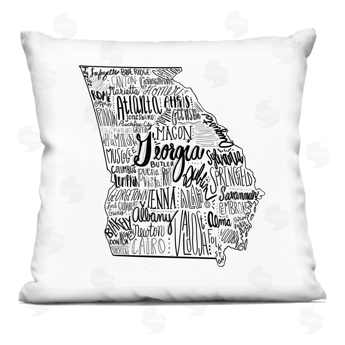 Georgia State Cities Whimsical Typography Shape Decorative Printed Pillow, Home Decor by The Saturday Evening Post